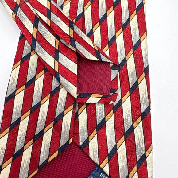 Le Bils Mens Silk Neck Tie Red & Gold Diagonal Striped Geometric Made in USA - Picture 4 of 8